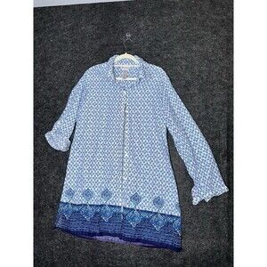 Tommy Bahama Tunic Dress Blue White Geometric Print Sz M